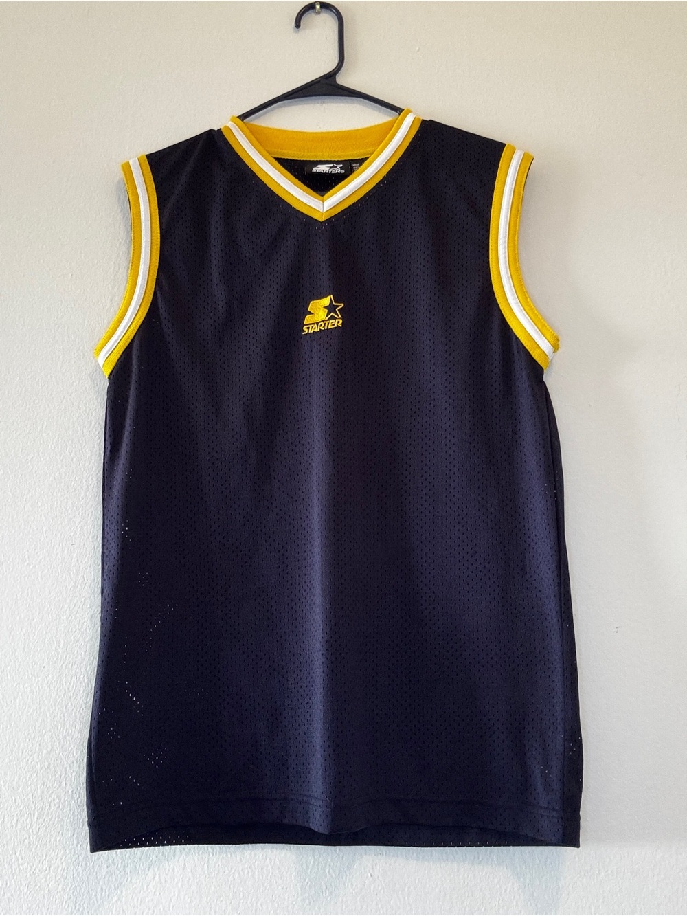 STARTER Navy Mesh Basketball Yellow Trim Tank (S)